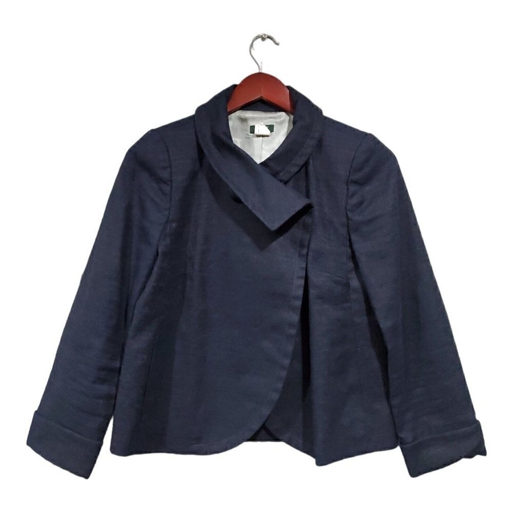 J Crew Blazer Women's Aubrey Ottoman Jacket Long Sleeve Linen Blend Navy Sz 2